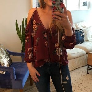 Apricot Lane maroon off the shoulder floral top